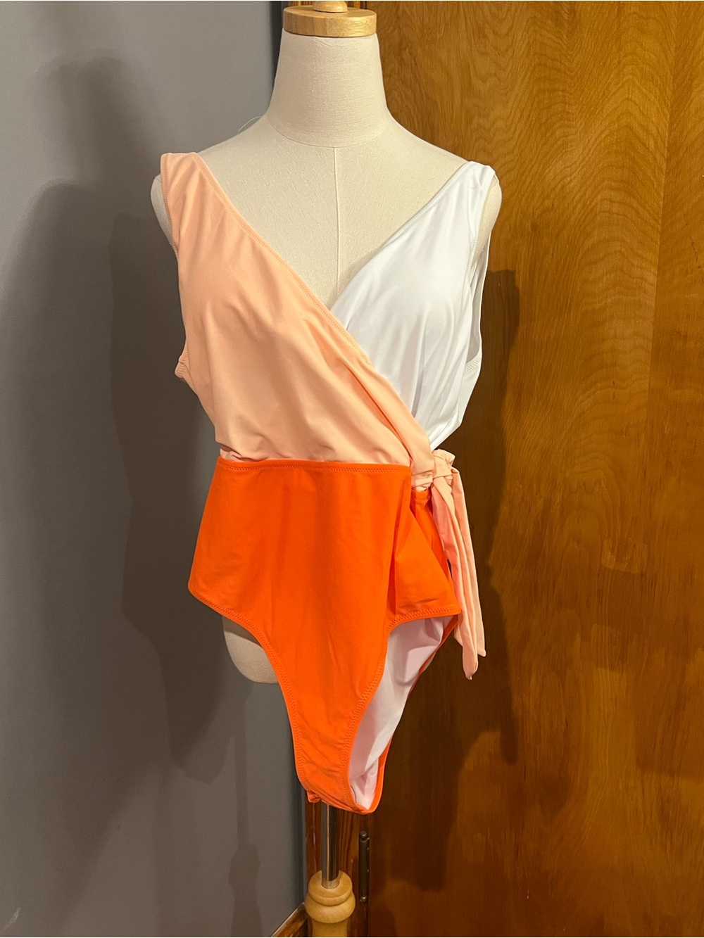 Cupshe White, Peach & Orange Wrap One-Piece Swimsuit